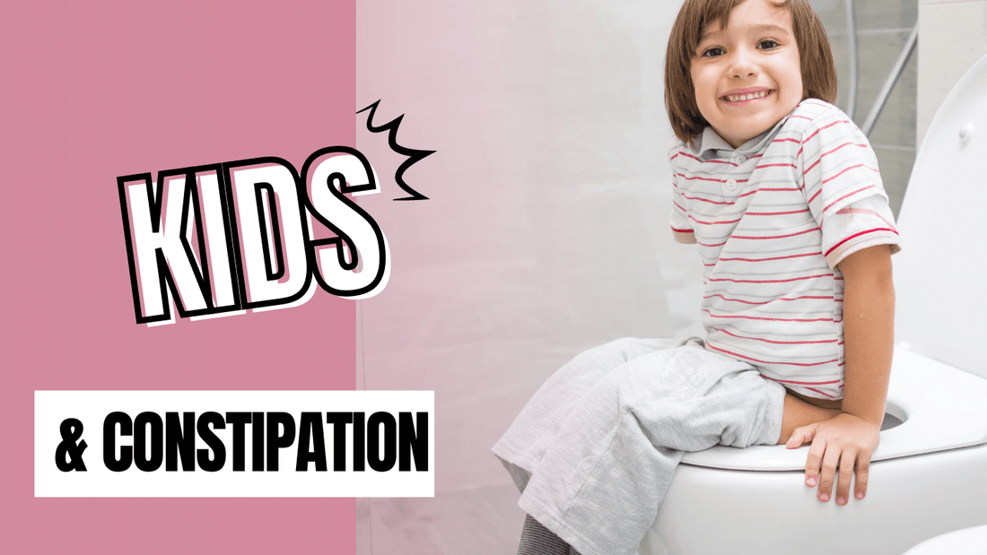 Happy child sitting on toilet illustrating constipation relief for kids
